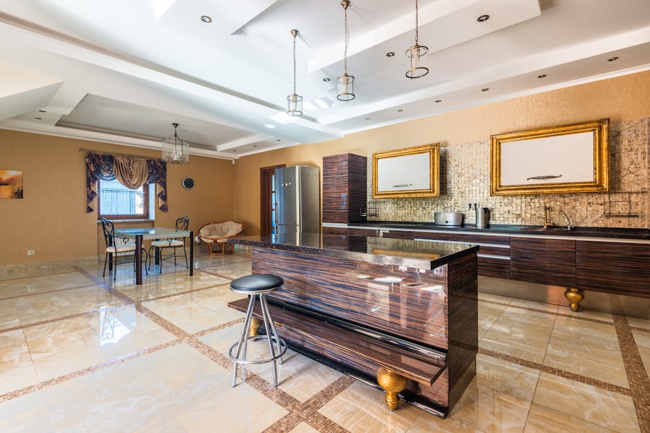 Modern luxury custom kitchen interior with sophisticated lighting and spacious layout